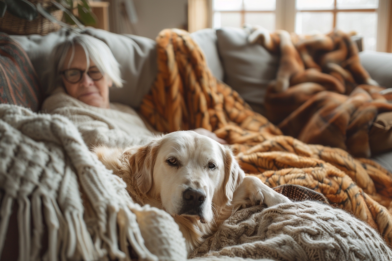 Vieux chien heureux se reposant à NIORT pendant un déménagement sans stress